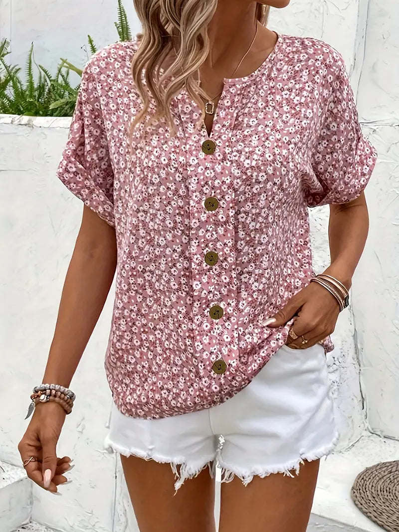 Cindy™ | Bloemenprint Blouse met Geplooide Kraag