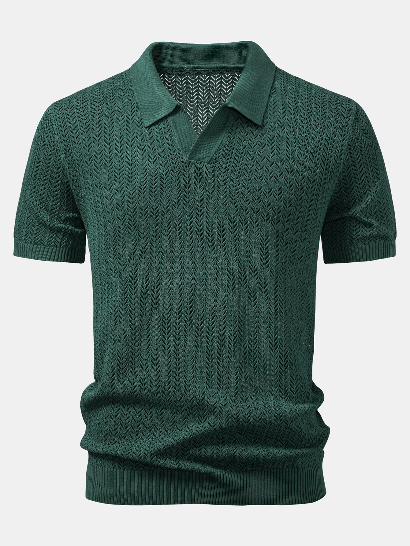 Gehaakt V-hals Polo Shirt met Structuur