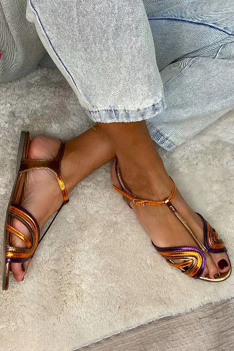 NERINA | Lage multi-band sandalen met elegante metallic details