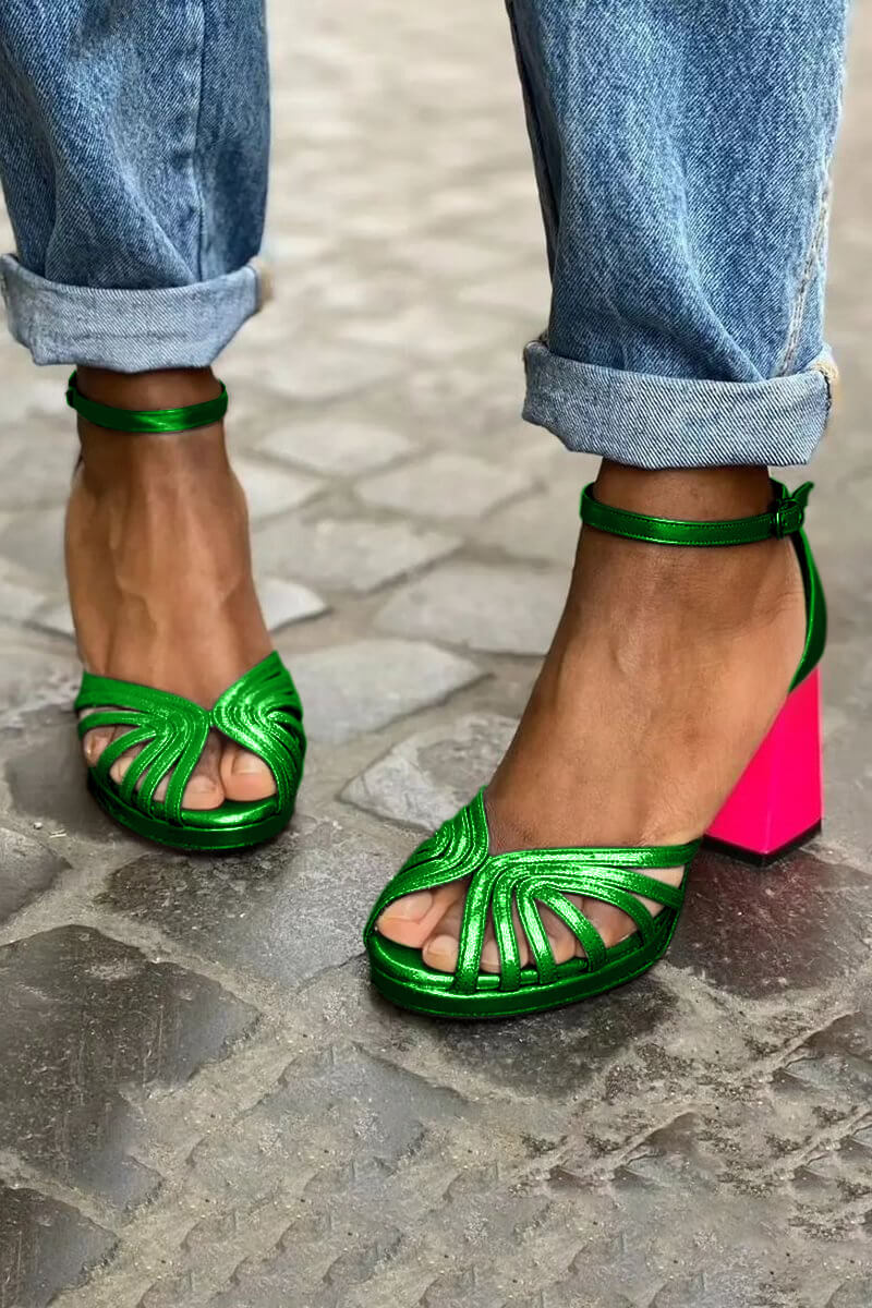 LUMA | Elegante Metallic Sandalen met Fluorescerende Hak voor een Unieke Stijl