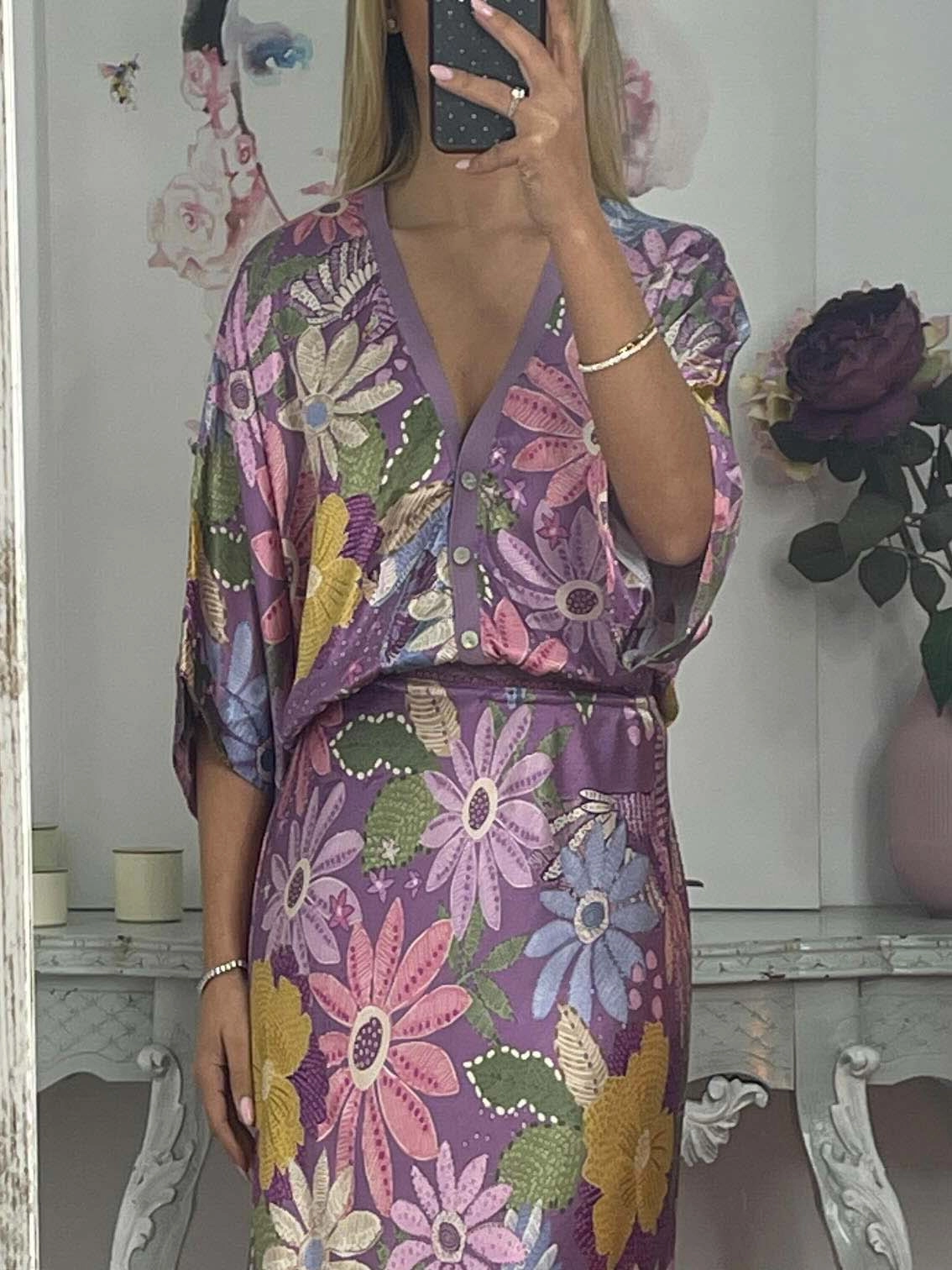 Exquise Satijnen Bloemenprint Off-shoulder Shirt