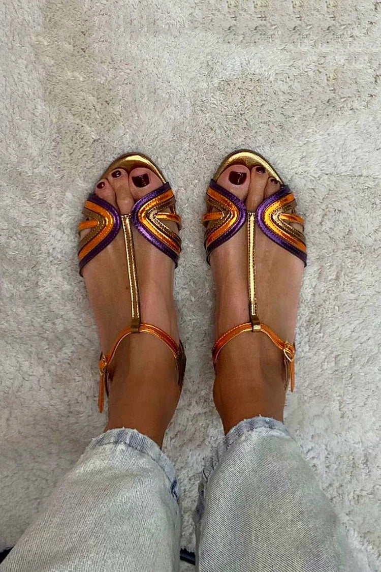 NERINA | Lage multi-band sandalen met elegante metallic details