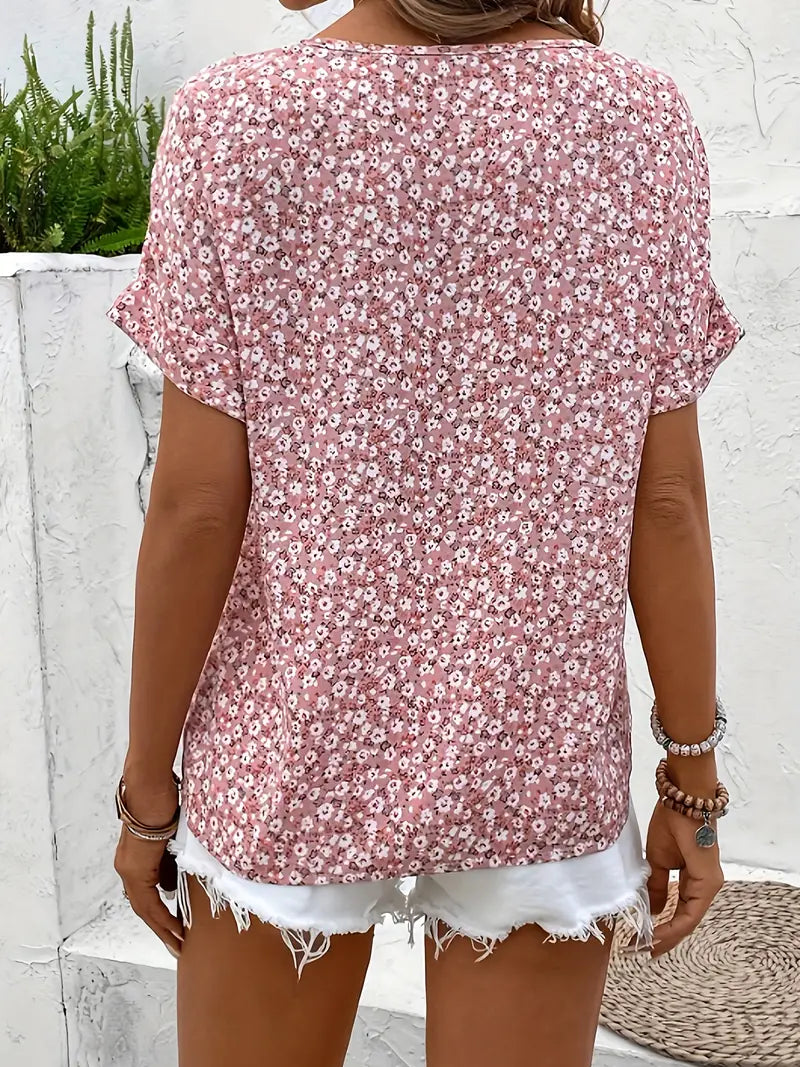 Cindy™ | Bloemenprint Blouse met Geplooide Kraag