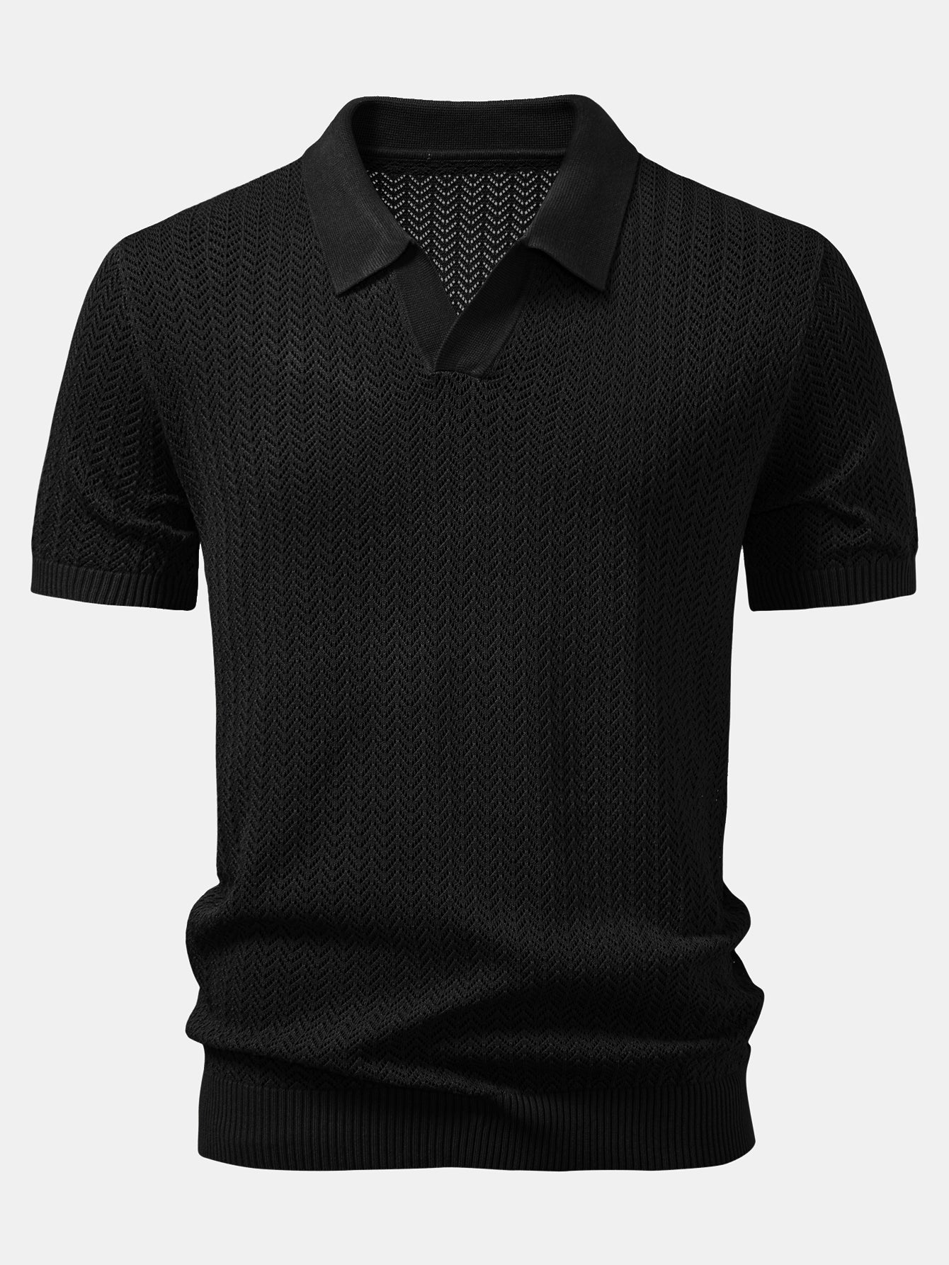 Gehaakt V-hals Polo Shirt met Structuur