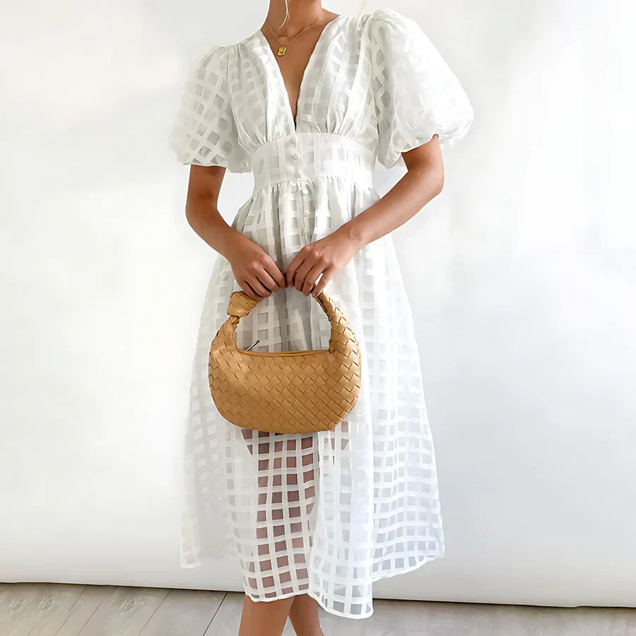 Cindy™ | Klassieke Midi-jurk met Ballonmouwen