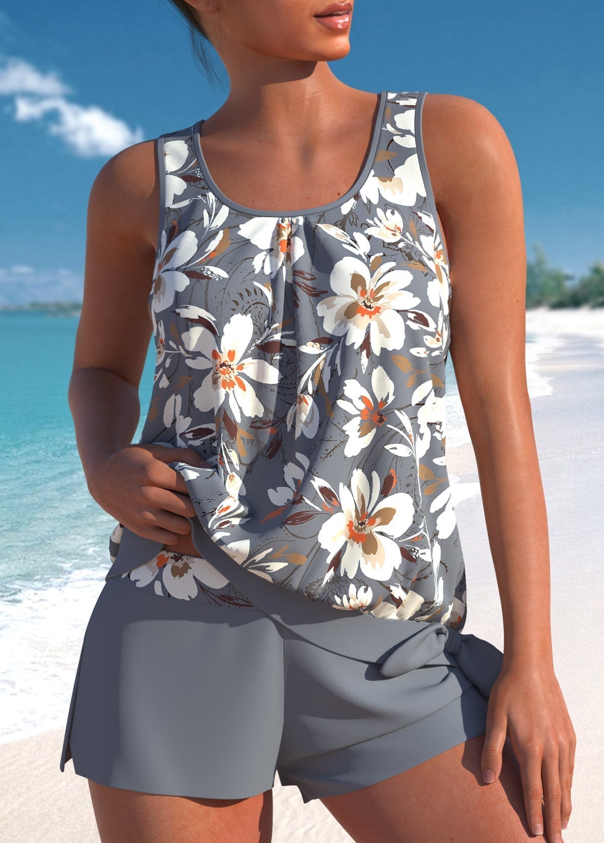 Remy | Stijlvolle Hoge Taille Tankini met Tropische Print