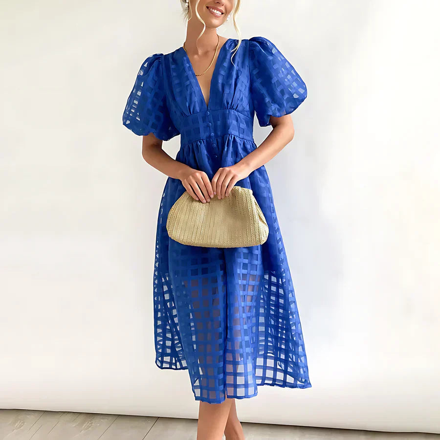 Cindy™ | Klassieke Midi-jurk met Ballonmouwen