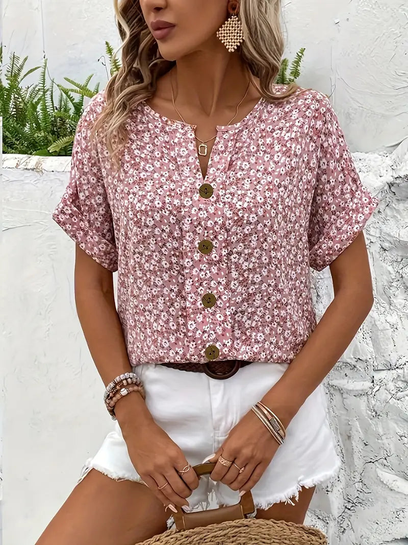 Cindy™ | Bloemenprint Blouse met Geplooide Kraag