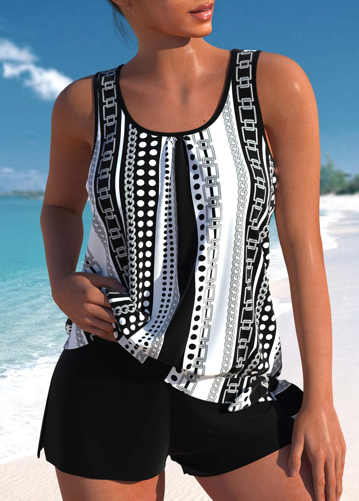 Remy | Stijlvolle Hoge Taille Tankini met Tropische Print