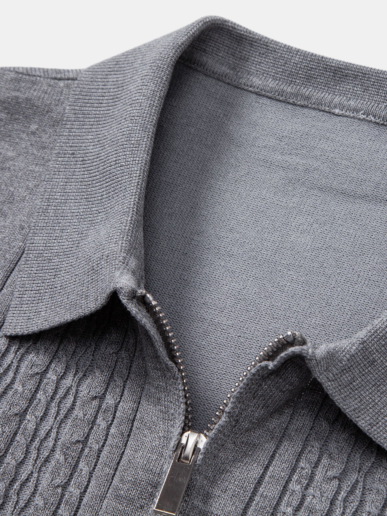 Twisted Jacquard Knit Zip Polo Shirt