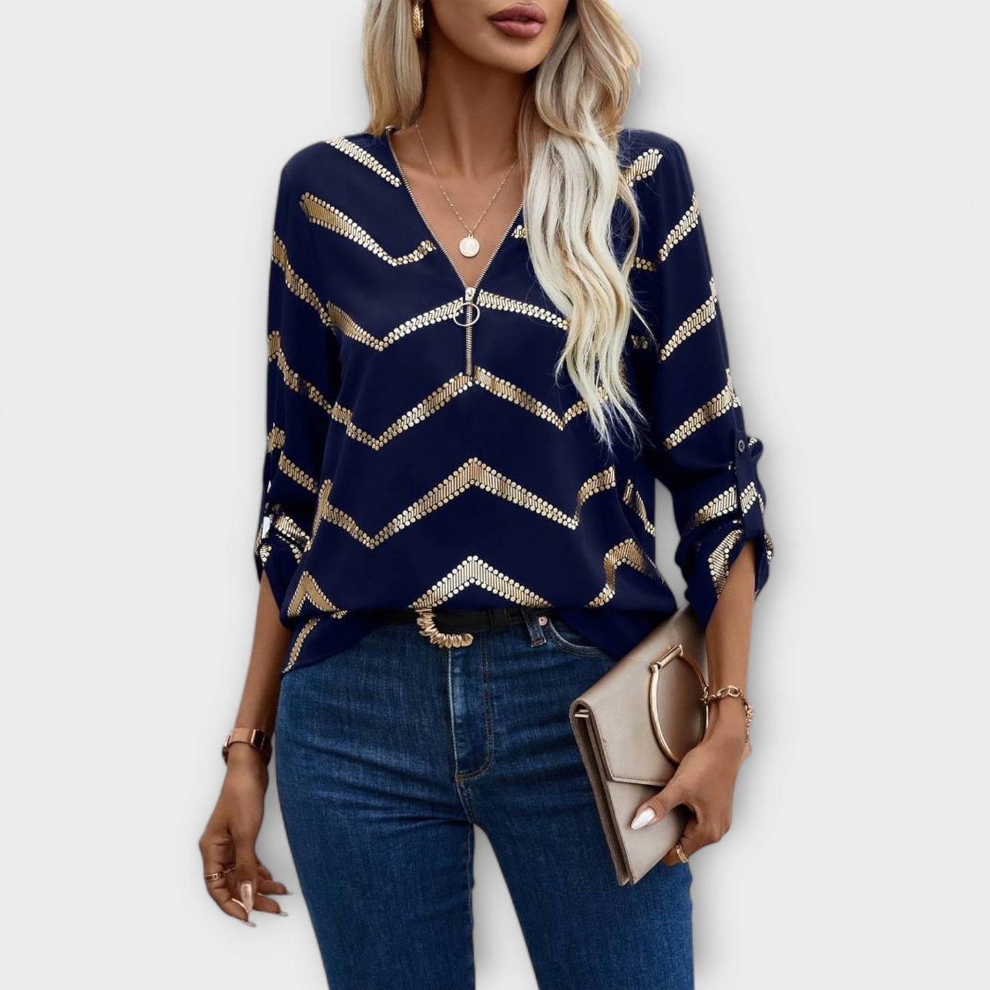 Emma – Tijdloze Chic Blouse met Halve Rits