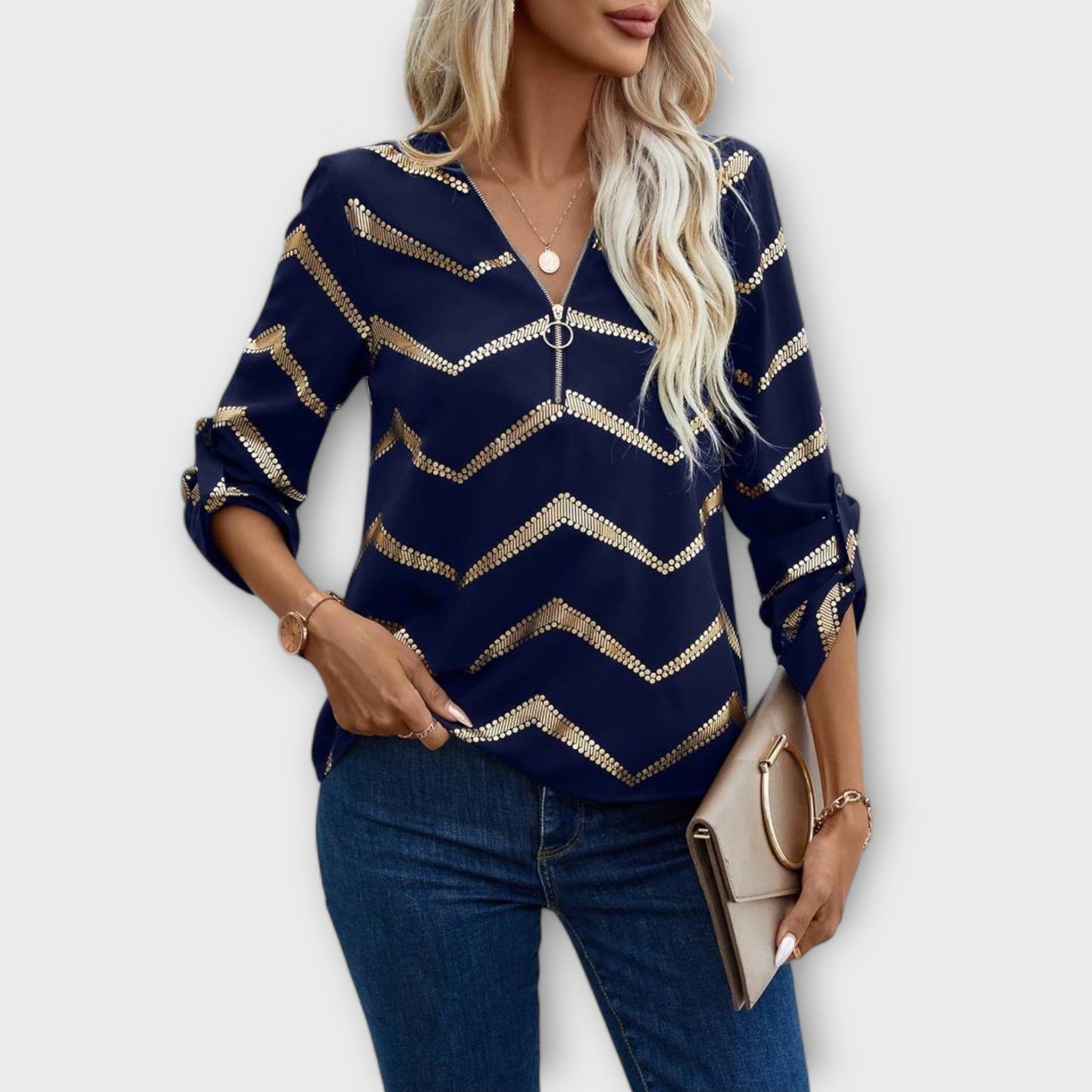 Emma – Tijdloze Chic Blouse met Halve Rits