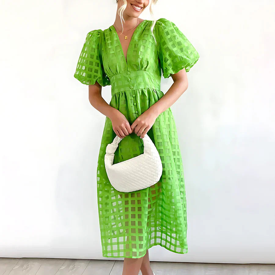 Cindy™ | Klassieke Midi-jurk met Ballonmouwen
