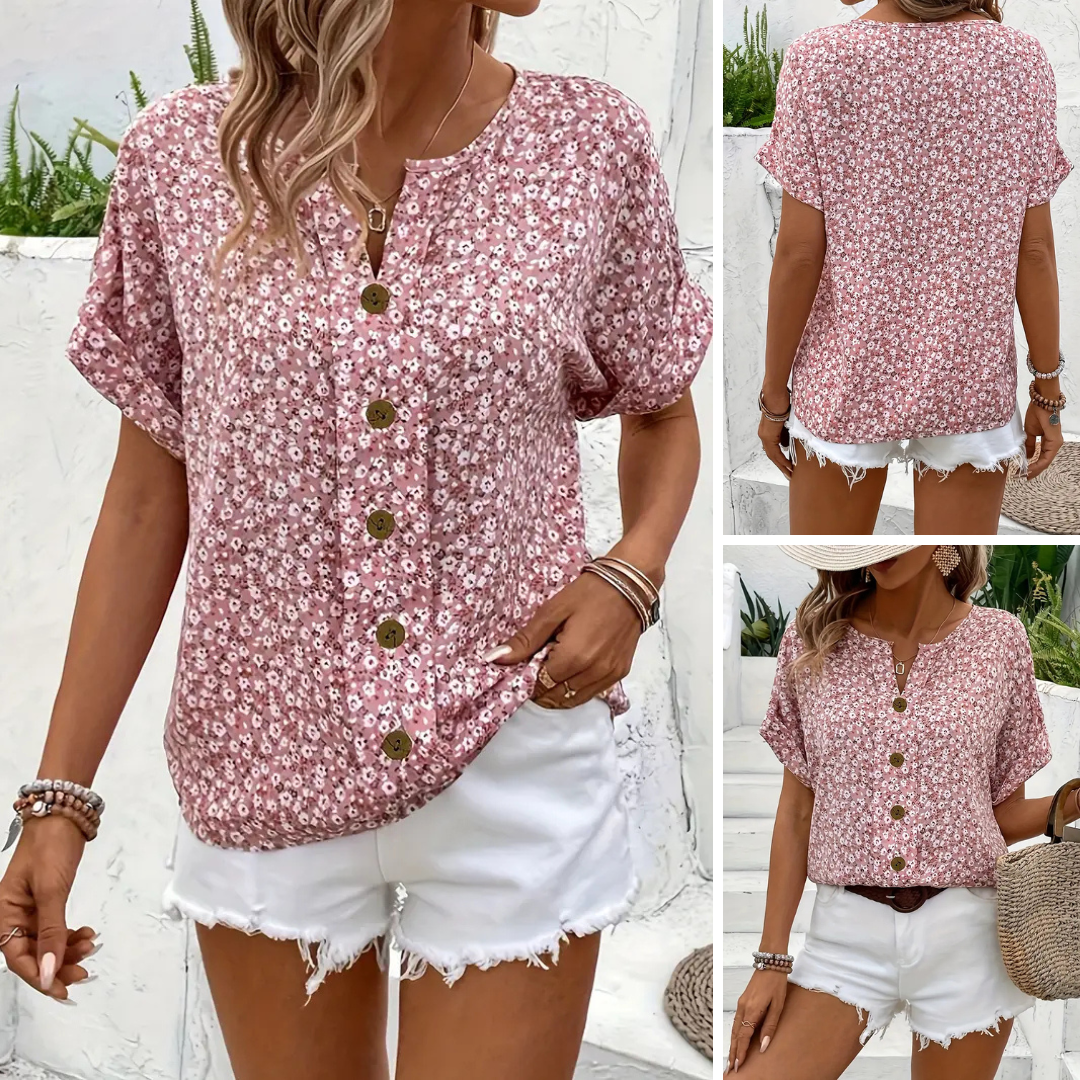 Cindy™ | Bloemenprint Blouse met Geplooide Kraag
