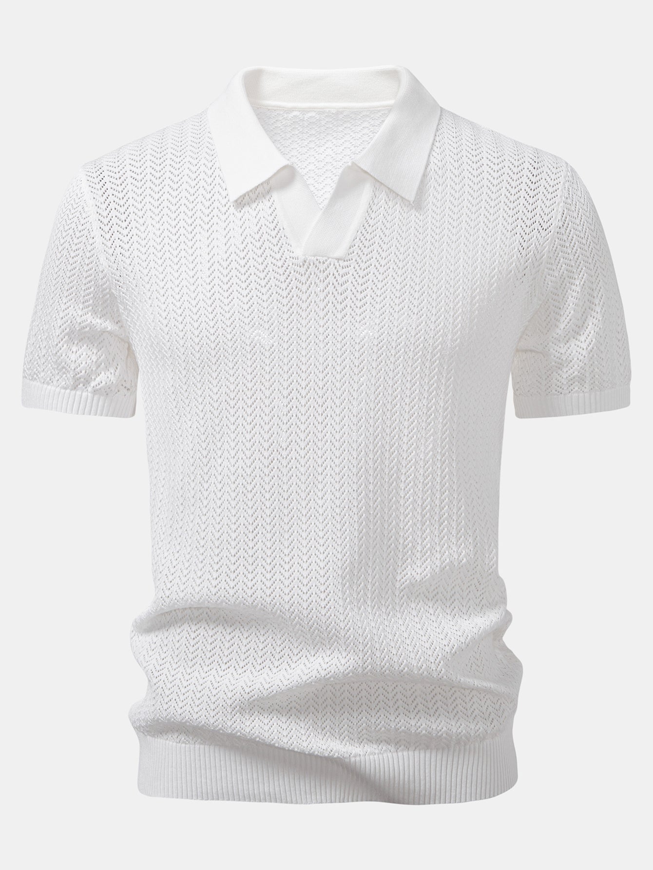 Gehaakt V-hals Polo Shirt met Structuur