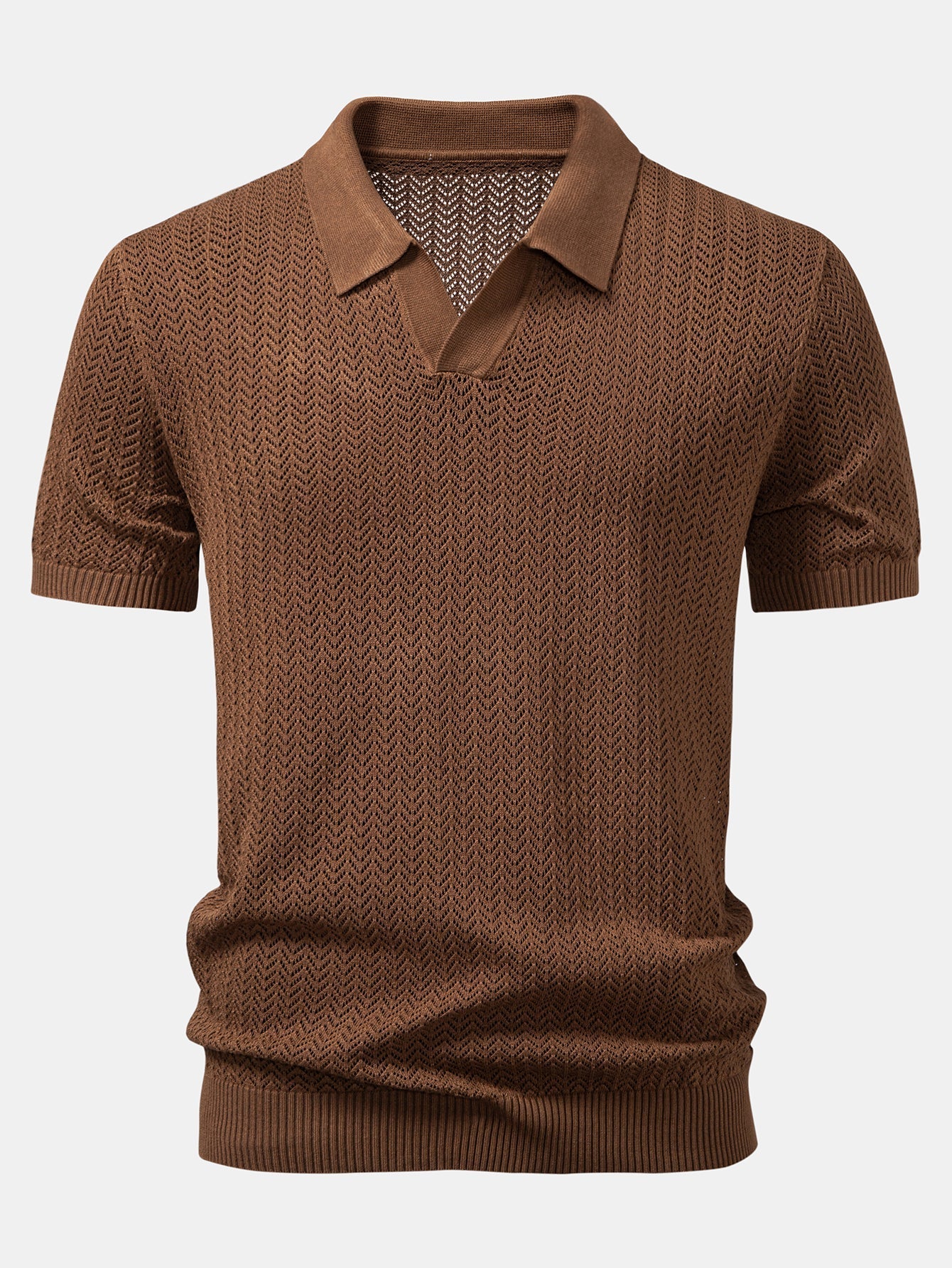 Gehaakt V-hals Polo Shirt met Structuur