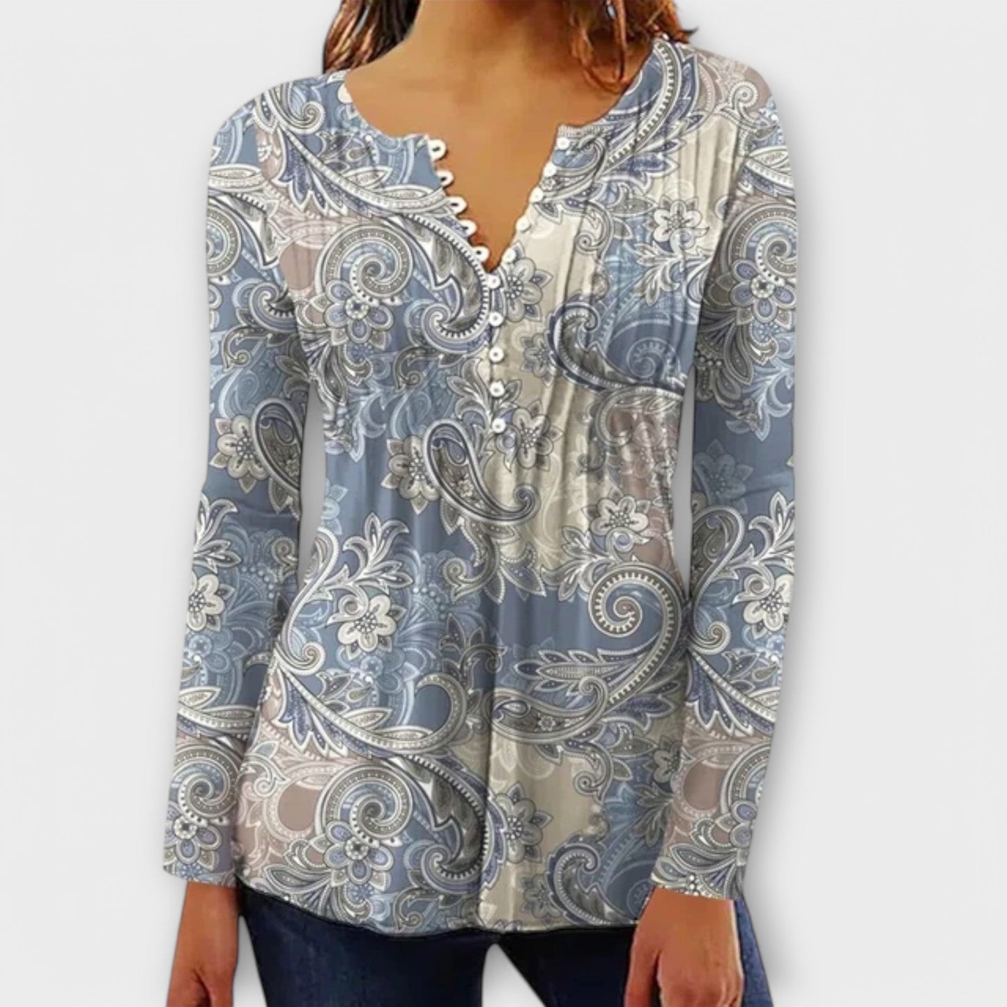 Juliane - V-hals Blouse met Mouwen