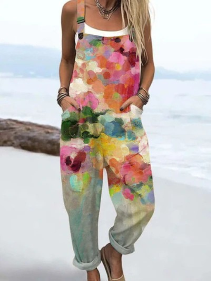LW | Jumpsuit met vintage bloemen en kunstdruk voor vrouwen