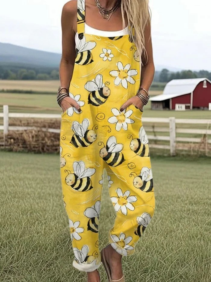 LW | Jumpsuit met borduurschema van vliegende bijen voor vrouwen
