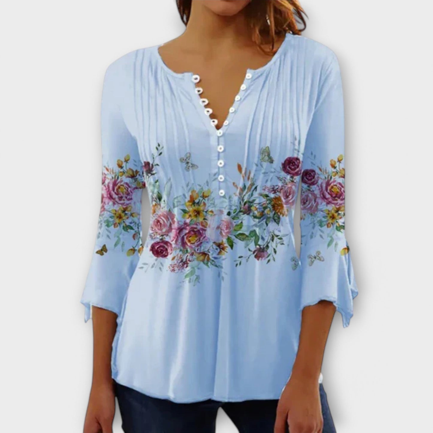 Juliane - V-hals Blouse met Mouwen