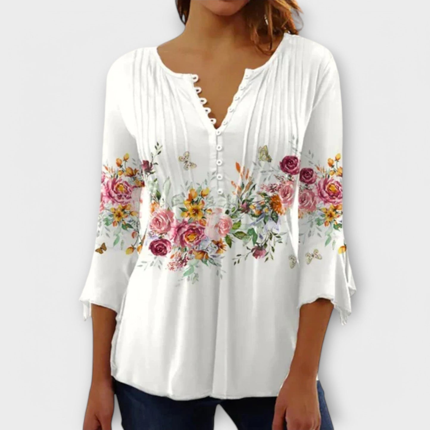 Juliane - V-hals Blouse met Mouwen