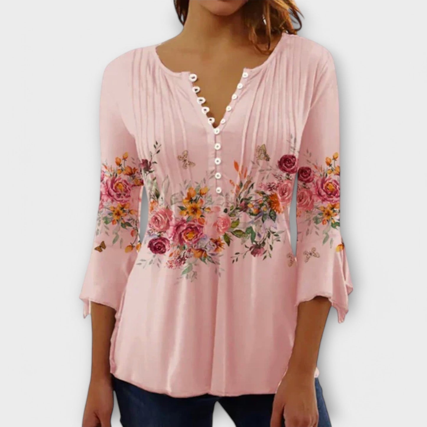 Juliane - V-hals Blouse met Mouwen