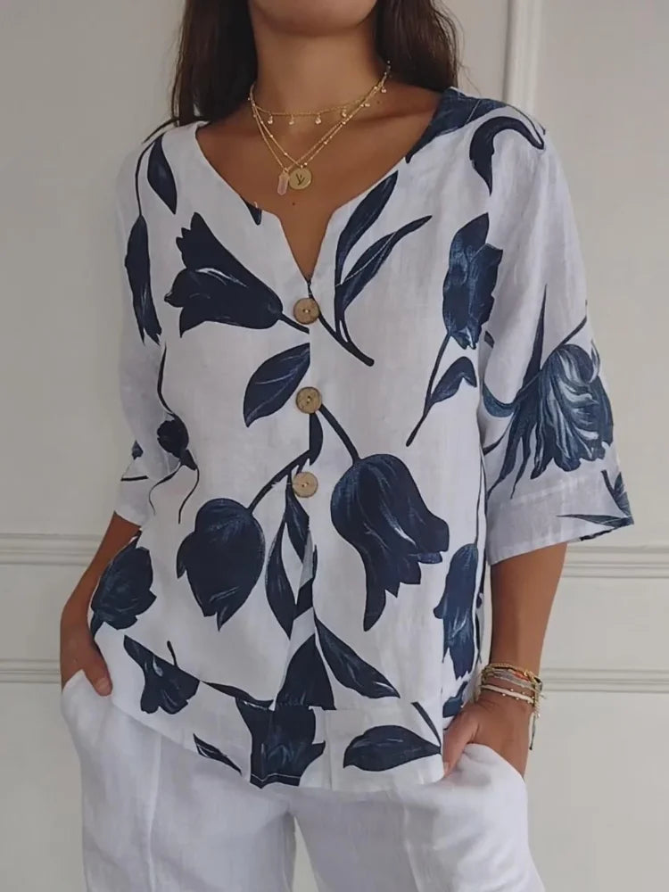 Sanne™ | Bloemen Knop Blouse