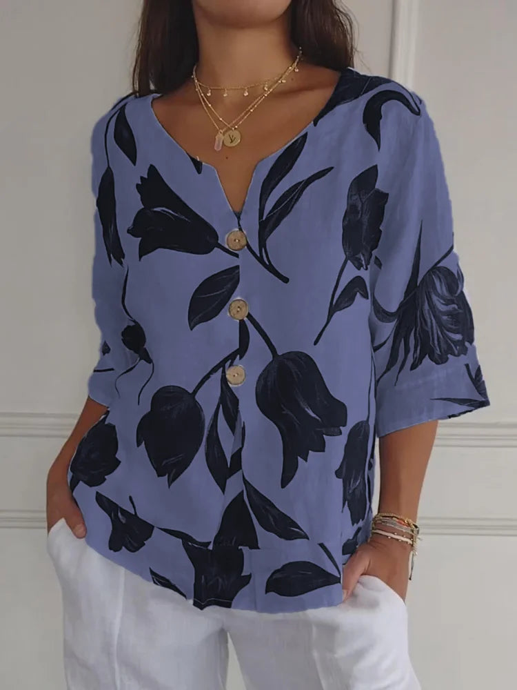 Sanne™ | Bloemen Knop Blouse