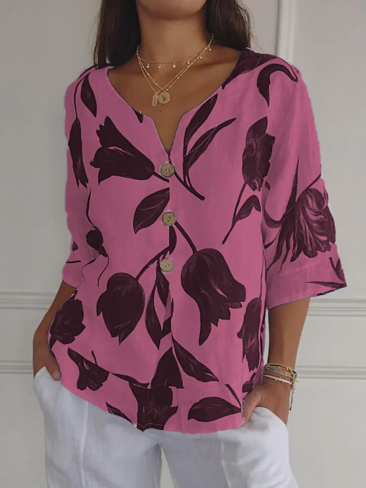 Sanne™ | Bloemen Knop Blouse