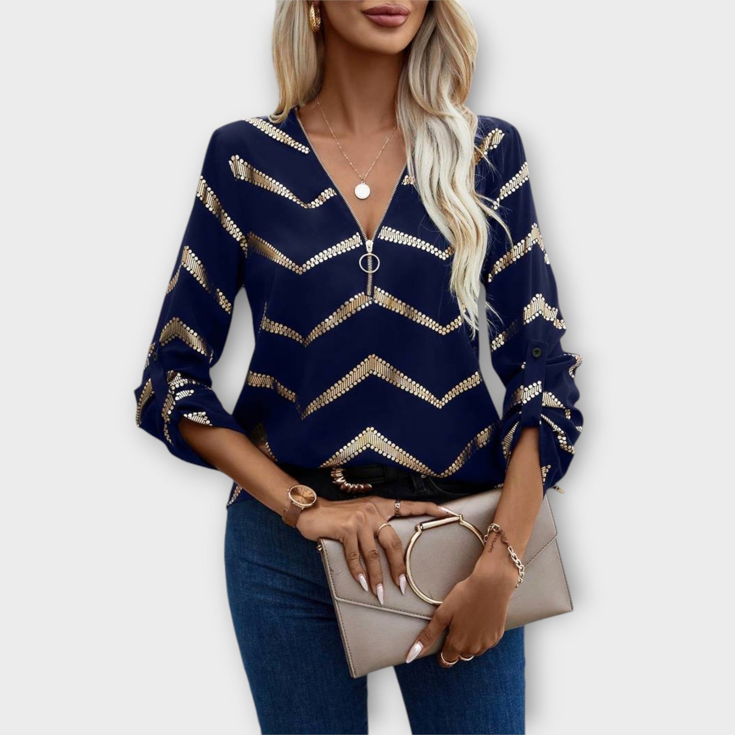 Emma – Tijdloze Chic Blouse met Halve Rits