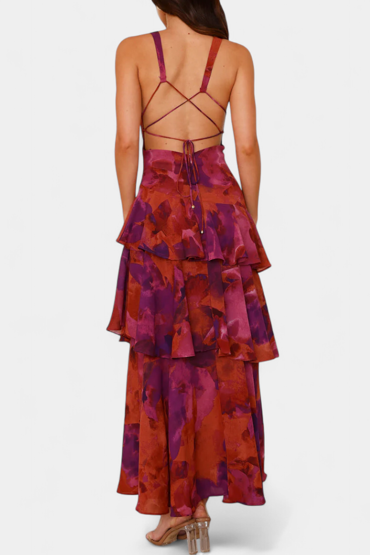 Domenica Gelaagde Chiffon Jurk met V-hals
