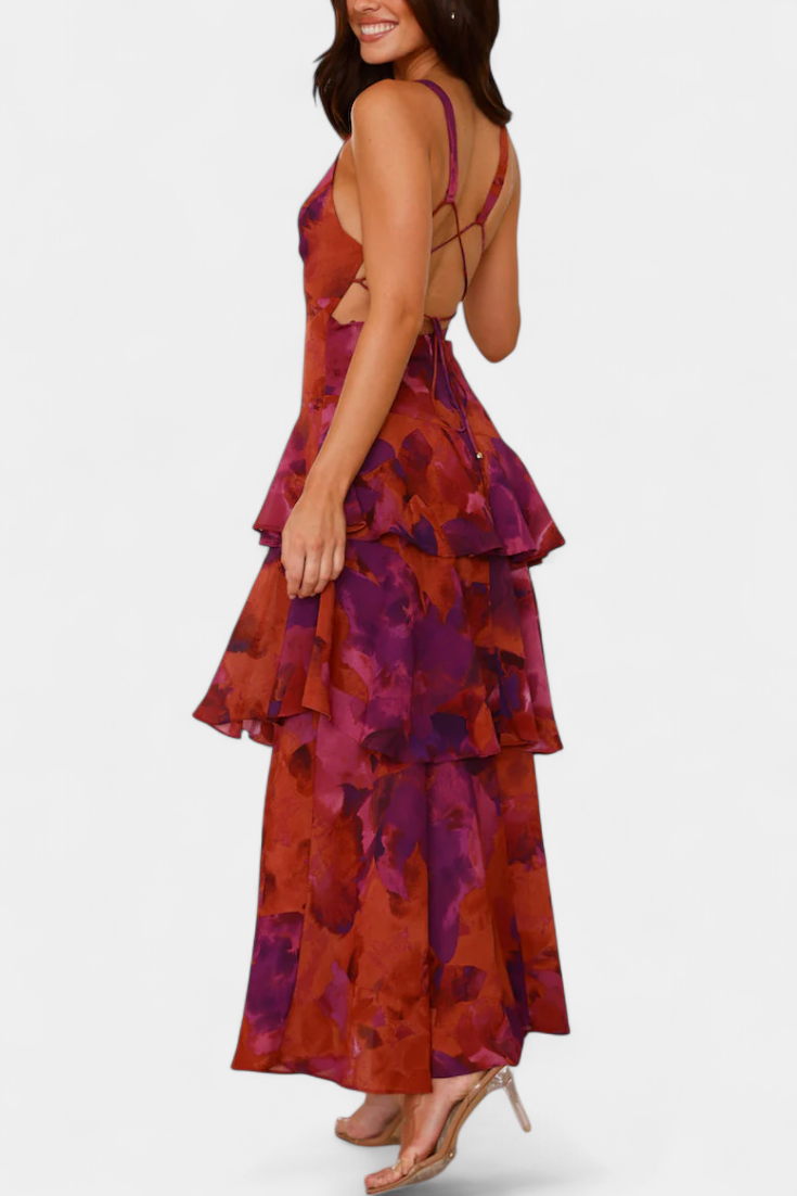 Domenica Gelaagde Chiffon Jurk met V-hals