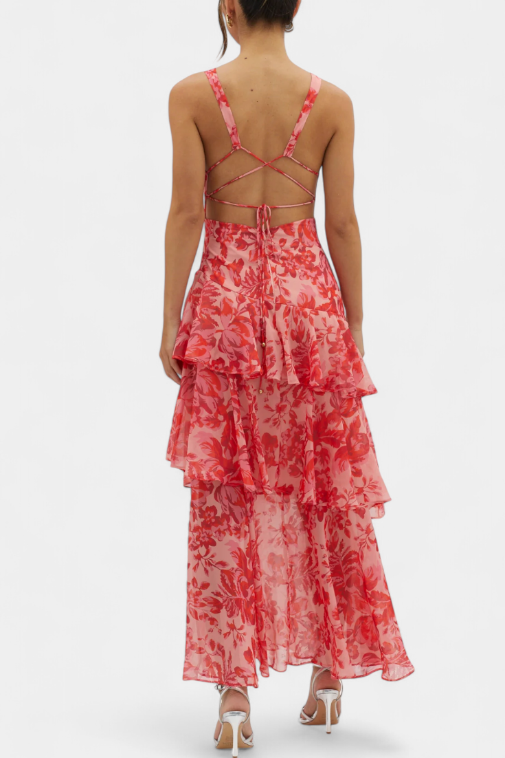 Domenica Gelaagde Chiffon Jurk met V-hals