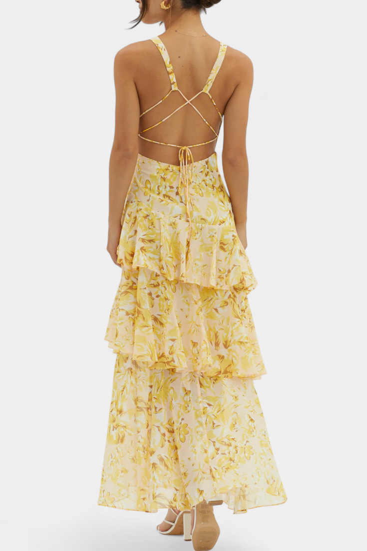 Domenica Gelaagde Chiffon Jurk met V-hals