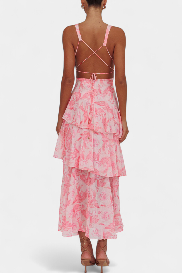 Domenica Gelaagde Chiffon Jurk met V-hals