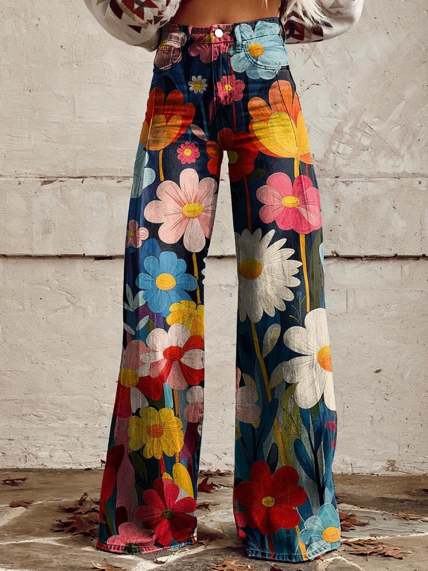 Poppy | Retro Tuin Wijde-Pijpen Broek