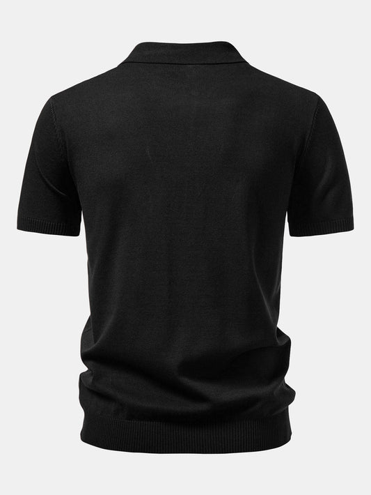 Twisted Jacquard Knit Zip Polo Shirt