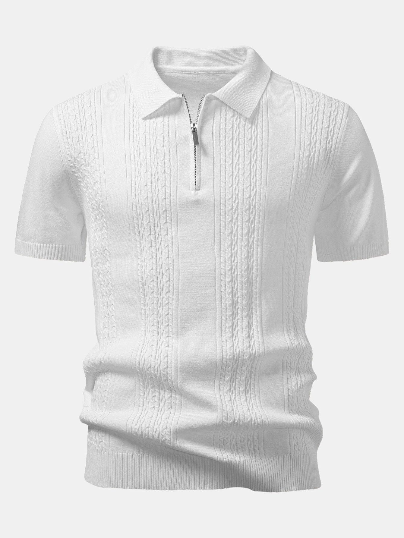 Twisted Jacquard Knit Zip Polo Shirt