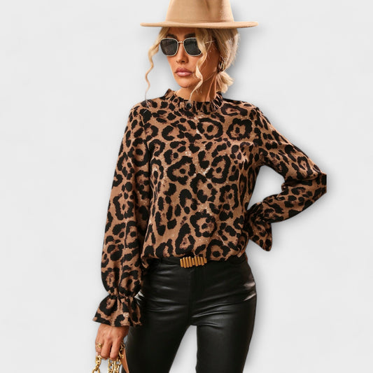 Kayla - Luipaard Blouse met Plissékraag