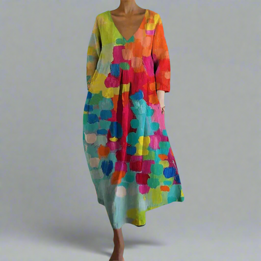 Lumi Elegante Maxi-jurk met Abstracte Bloemenprint