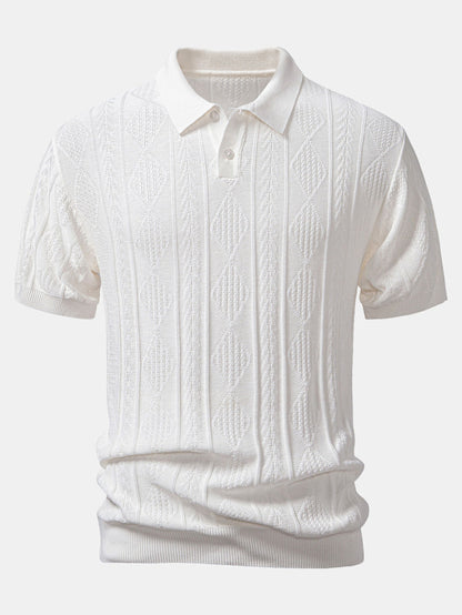 Geometric Jacquard Knit Polo Shirt