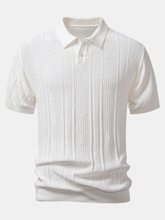 Geometric Jacquard Knit Polo Shirt