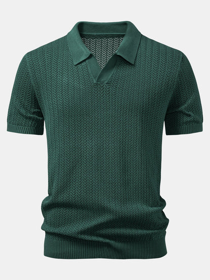 Gehaakt V-hals Polo Shirt met Structuur