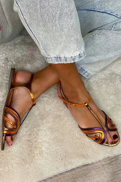 NERINA | Lage multi-band sandalen met elegante metallic details