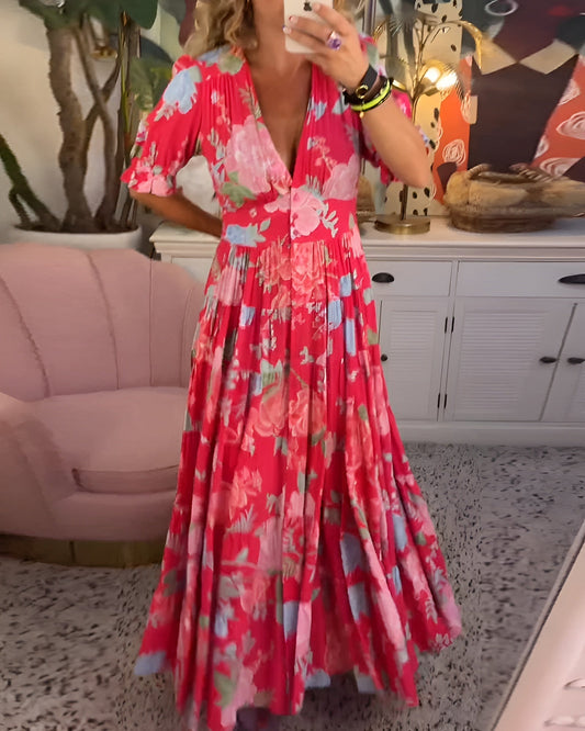 Carine | V-hals Jurk met Bloemenprint