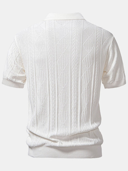 Geometric Jacquard Knit Polo Shirt