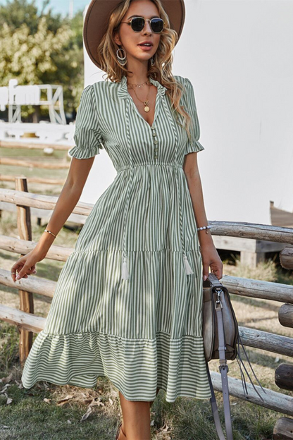 Lucia | Stijl Frizzante met Midi Jurk met Strepen en Franje