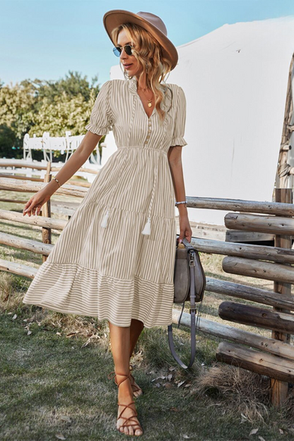 Lucia | Stijl Frizzante met Midi Jurk met Strepen en Franje