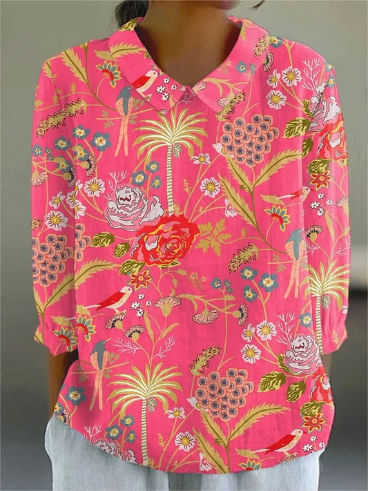 Élodie – Blouse met Tropisch Patroon