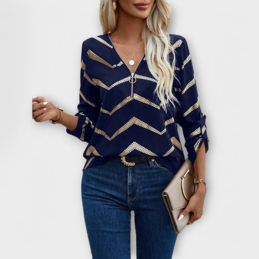 Emma – Tijdloze Chic Blouse met Halve Rits